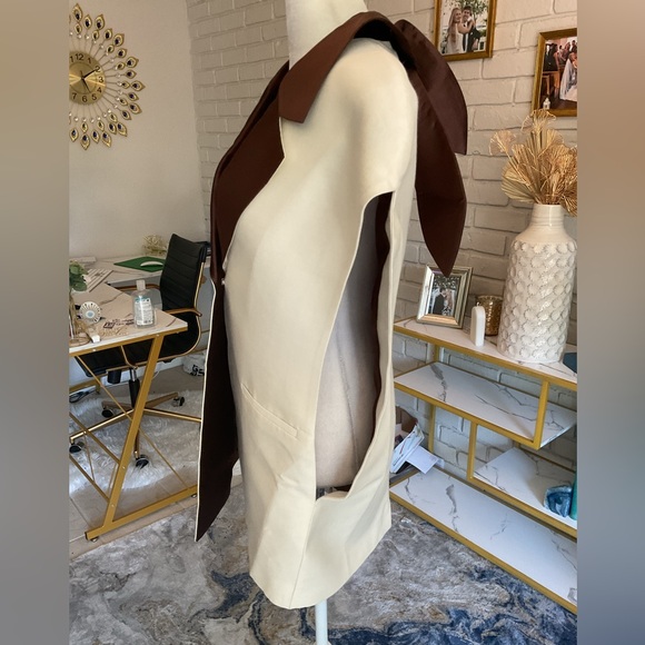 NWT Amir Taghi Silk Wool Bow Tie Blazer Vest Size 2 White Brown - Picture 6 of 14